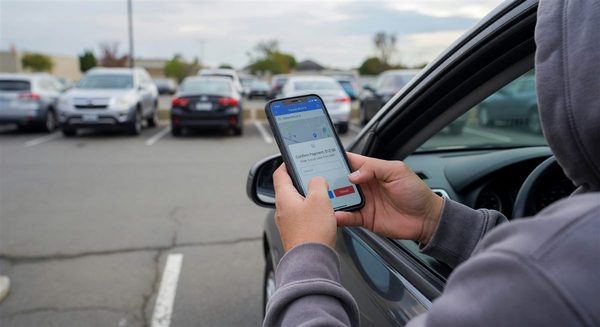 Mobile phone displaying a 3-D Secure authentication challenge screen over a parking app