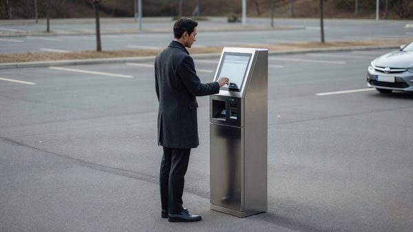 Bill validator mechanism removed from a parking pay station during a cash-handling retrofit