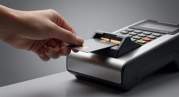 Close-up of EMV chip card inserted into a parking pay station terminal