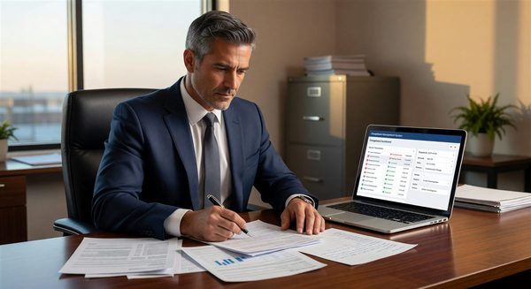 Parking operations manager reviewing transaction dispute documentation at a desk